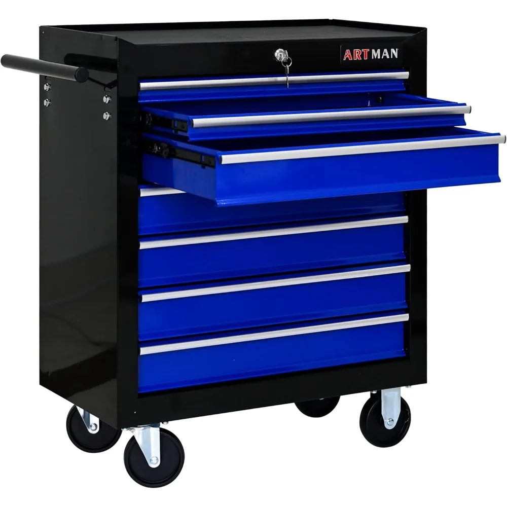 صندوق أدوات دوارة متعدد الوظائف مع 7 أدراج للتخزين والتنظيم، عربة أدوات شديدة التحمل على عجلات، أداة محمولة