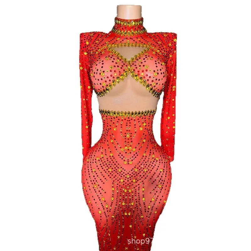 

Luxury Rhinestone Temperament Waist Dress Bridal Engagement Banquet Toasting Clothes Adult Model Catwalk Trendy Clothes Vestidos