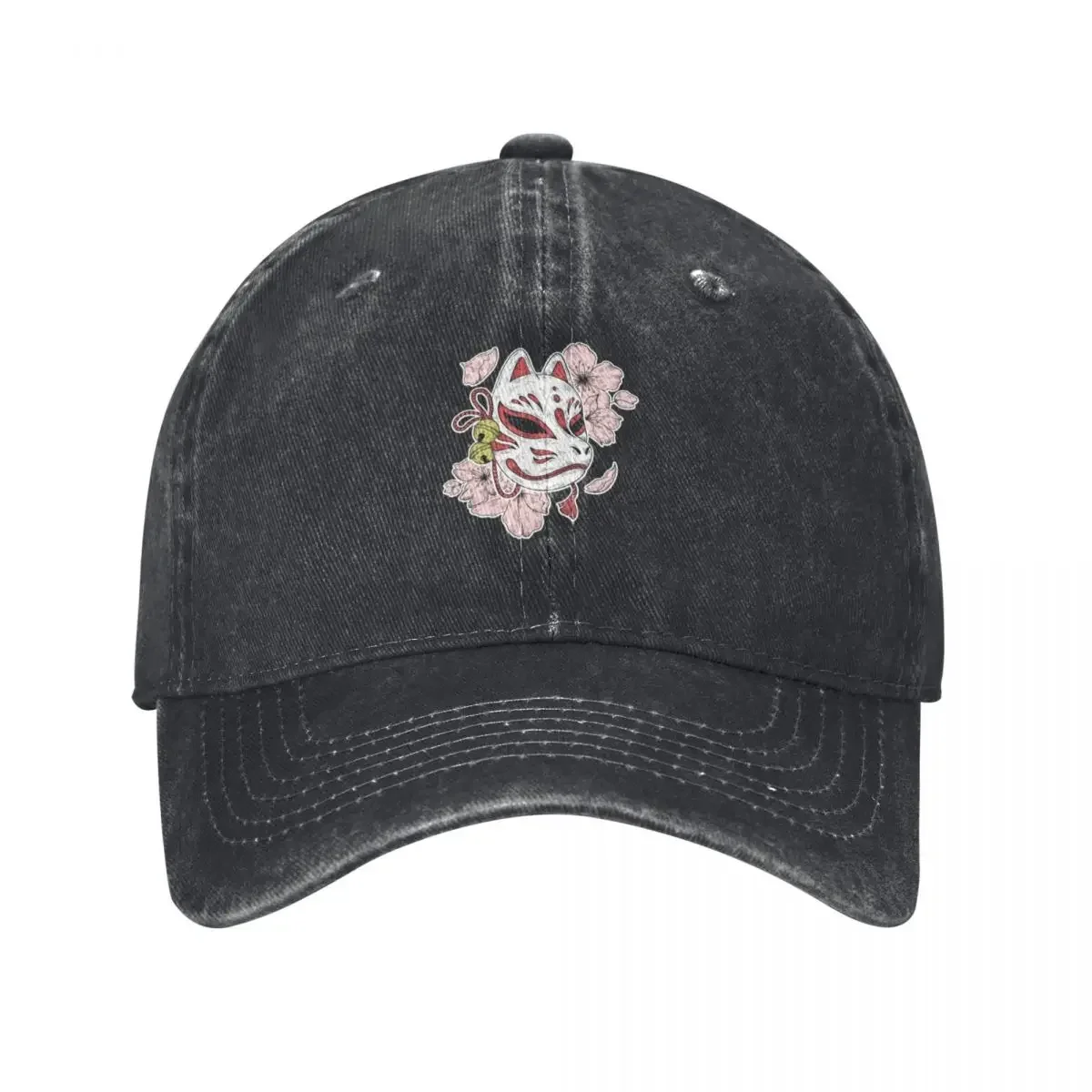 Japanese kitsune mask and sakura flower Baseball Cap Big Size Hat Trucker Hat Golf Hat Golf Men Women's