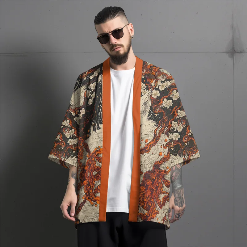 العديد من الأنماط اليابانية إيناري فوكس طباعة كيمونو 2025 الصيف النساء الرجال هاوري المتضخم سترة يوكاتا رداء Harajuku القمم