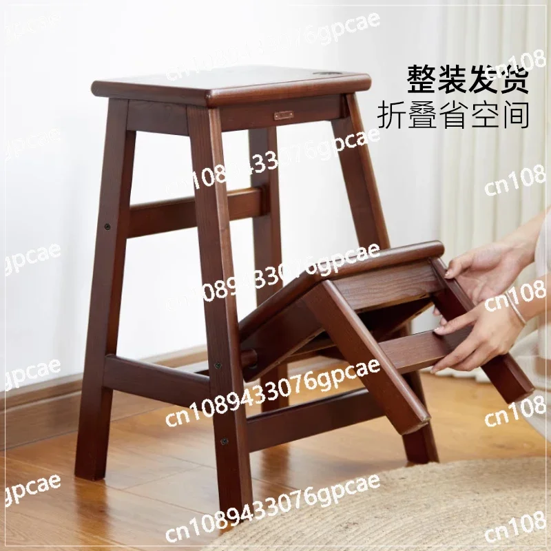 Folding Ladder Herringbone Ladder Thickened Solid Wood Ladder Chair Stool Dual-purpose Climbing Stairs Small Rack