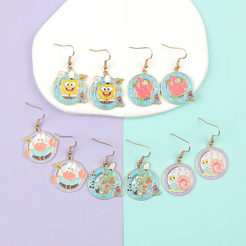 2Pcs Anime SquarePants Patrick Star Squidward Tentacles Pendant Earrings For Boy Girl Couple Accessories Cartoon Friendship Gift