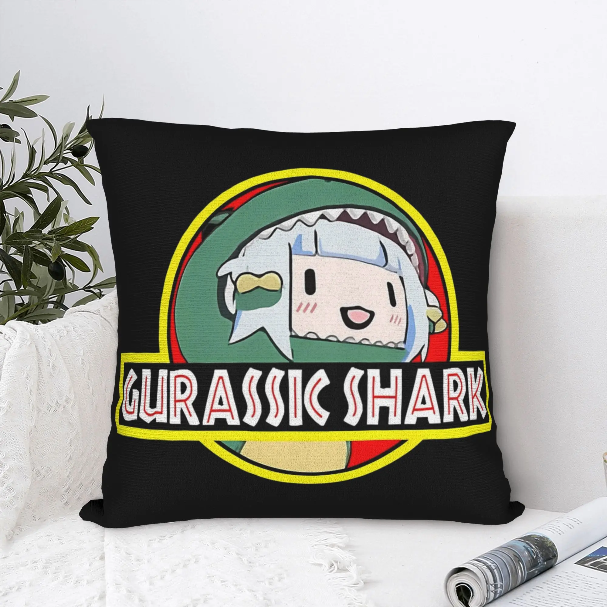 Gawr Gura Hololive En Gurassic Shark Pillowcase Fabric Cushion Cover Decorations  Throw Pillow Case Cover Home Square 45X45cm