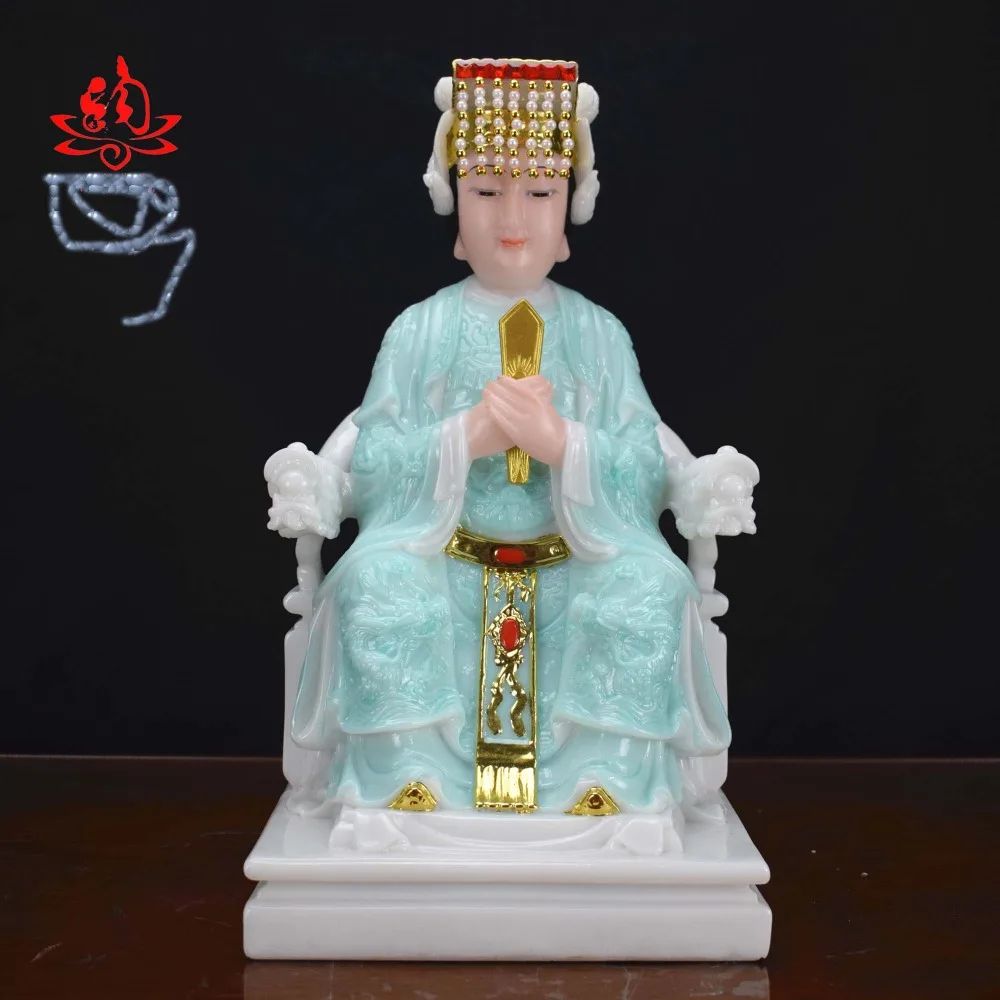 good- high-grade Home efficacious Talisman Mascot Goddess of SEA Matsu MAZU Guanyin Buddha jade gilding Sculpture statue  28cm