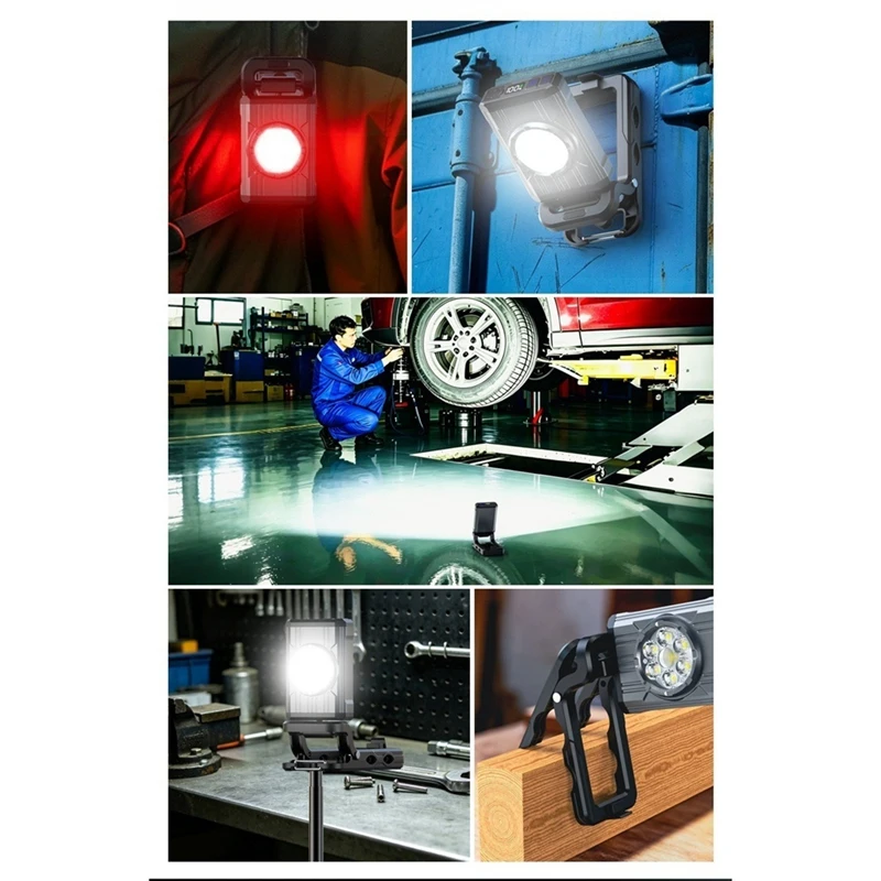 DT16 Multifunctional Work Light Rechargeable Inspection Lamp, Portable COB Flashlight with Digital RGB Display USB Work Light