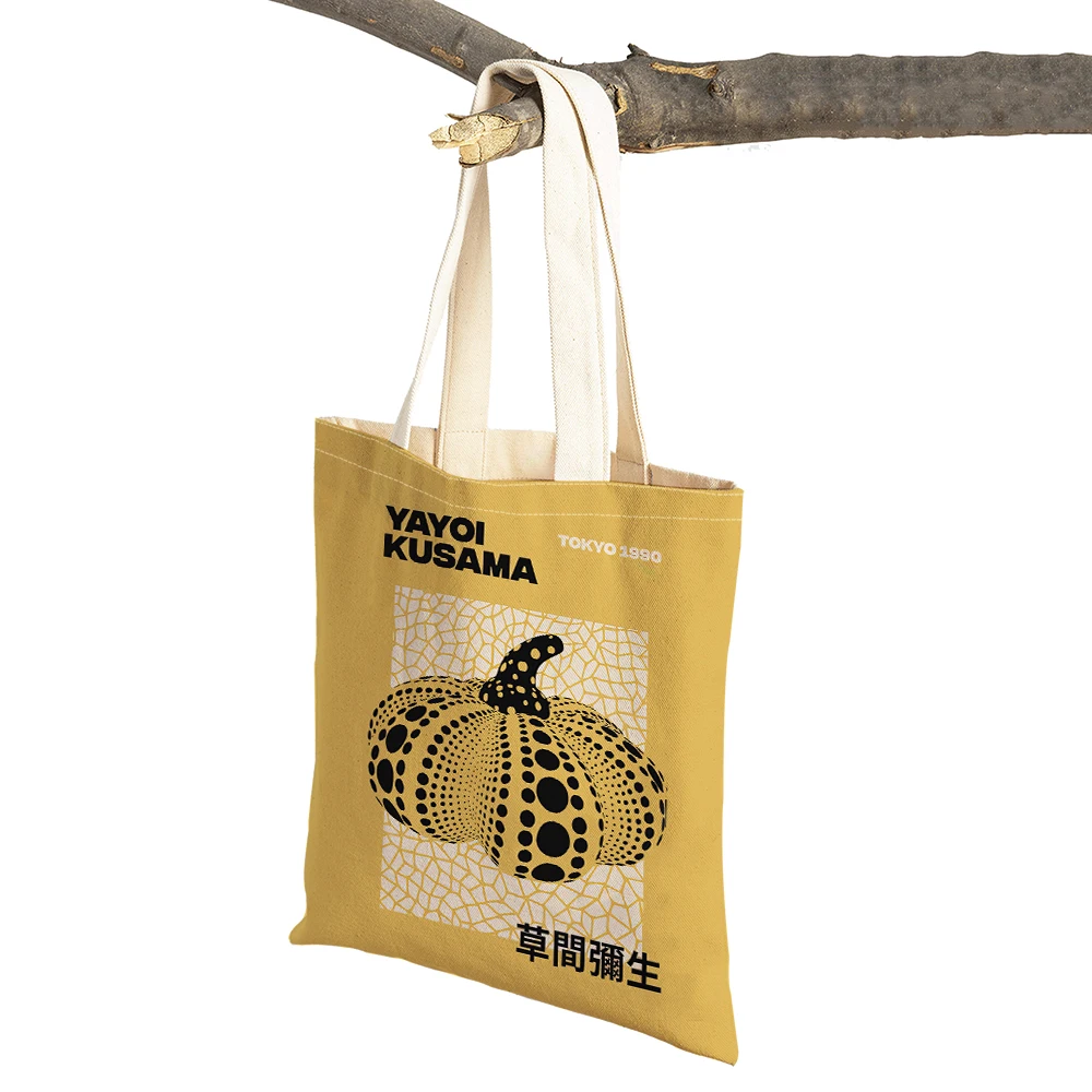 Yayoi Kusama Shopper Bag Japanese Pumpkin Polka Dot Stripe Abstract Painting Casual Handbag Double Print Women Shopping Bags