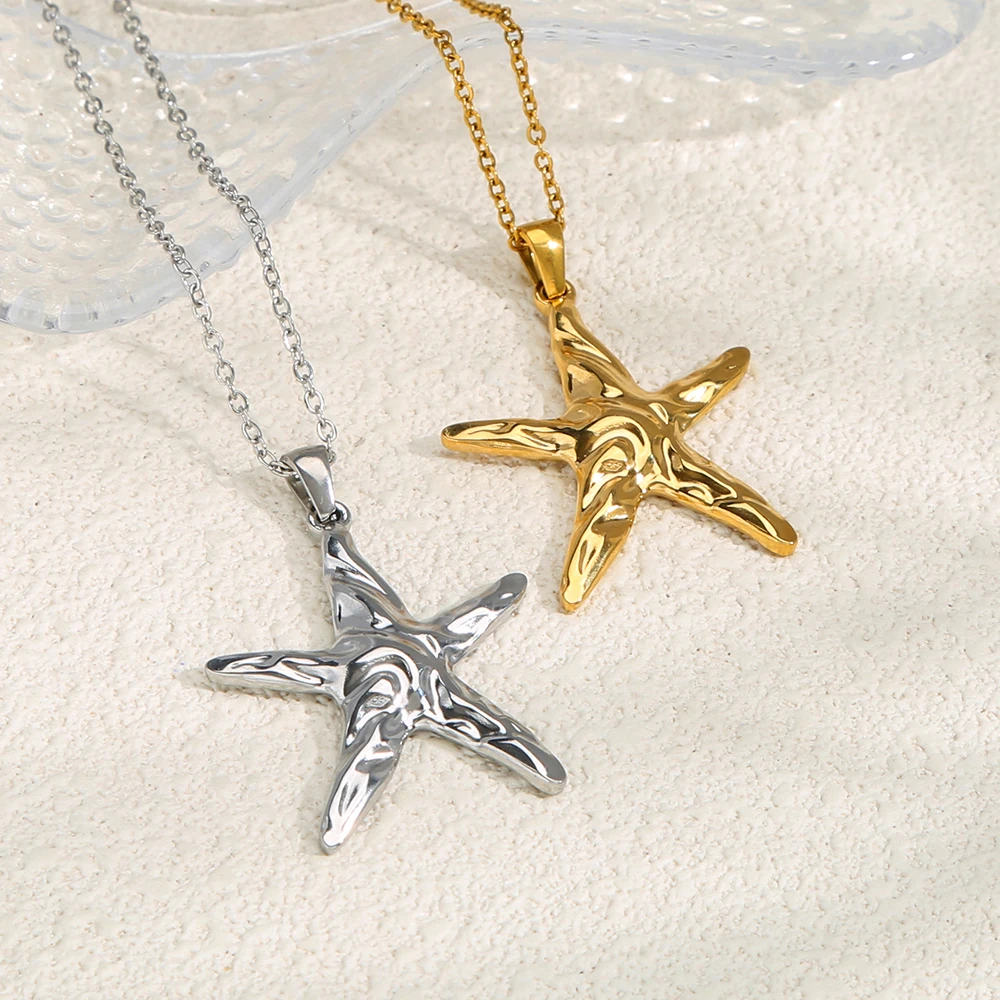 Edelstahl-Halsketten mit Seestern-Anhänger für Frauen, Ozean-Strand-Stil, vergoldet, modisch, schlicht, Sommer-Schmuck, Geschenk für Männer und Paare