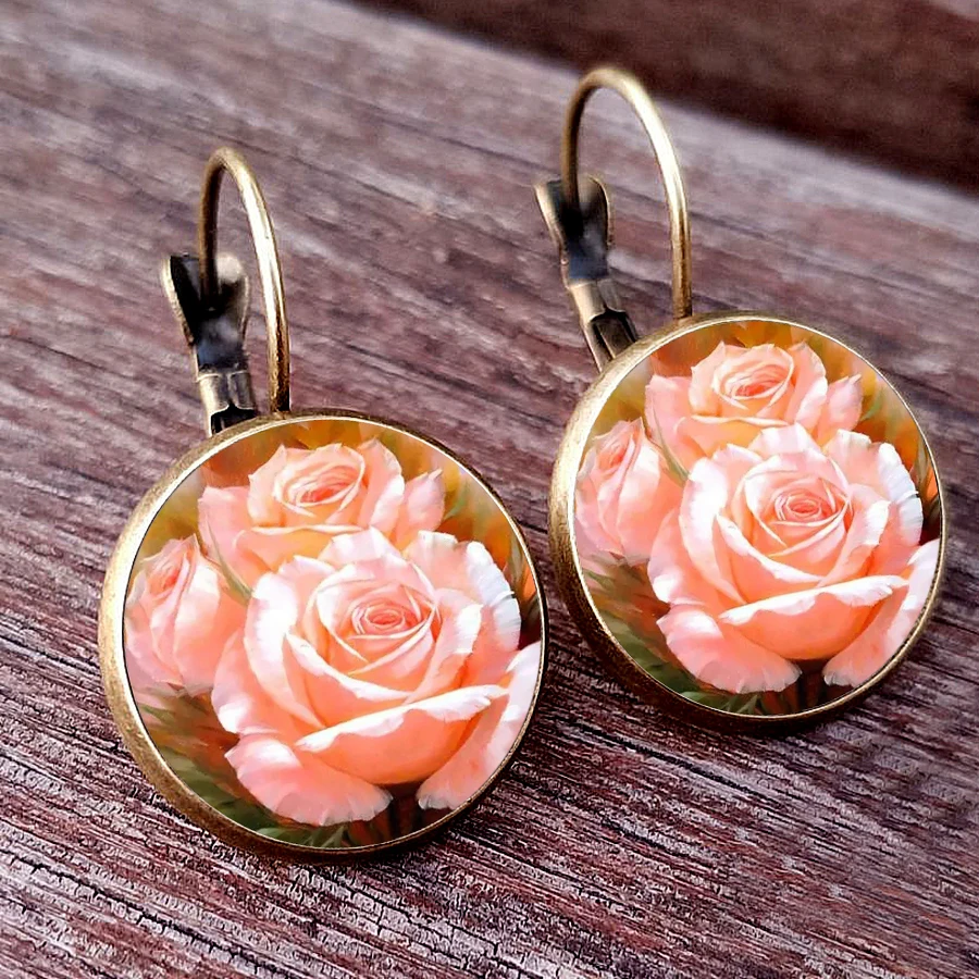 New Red Rose Earrings Rose Photo Glass Women\'s Earrings Valentine\'s Day Gift Birthday Gift Design Sense Party Jewelry