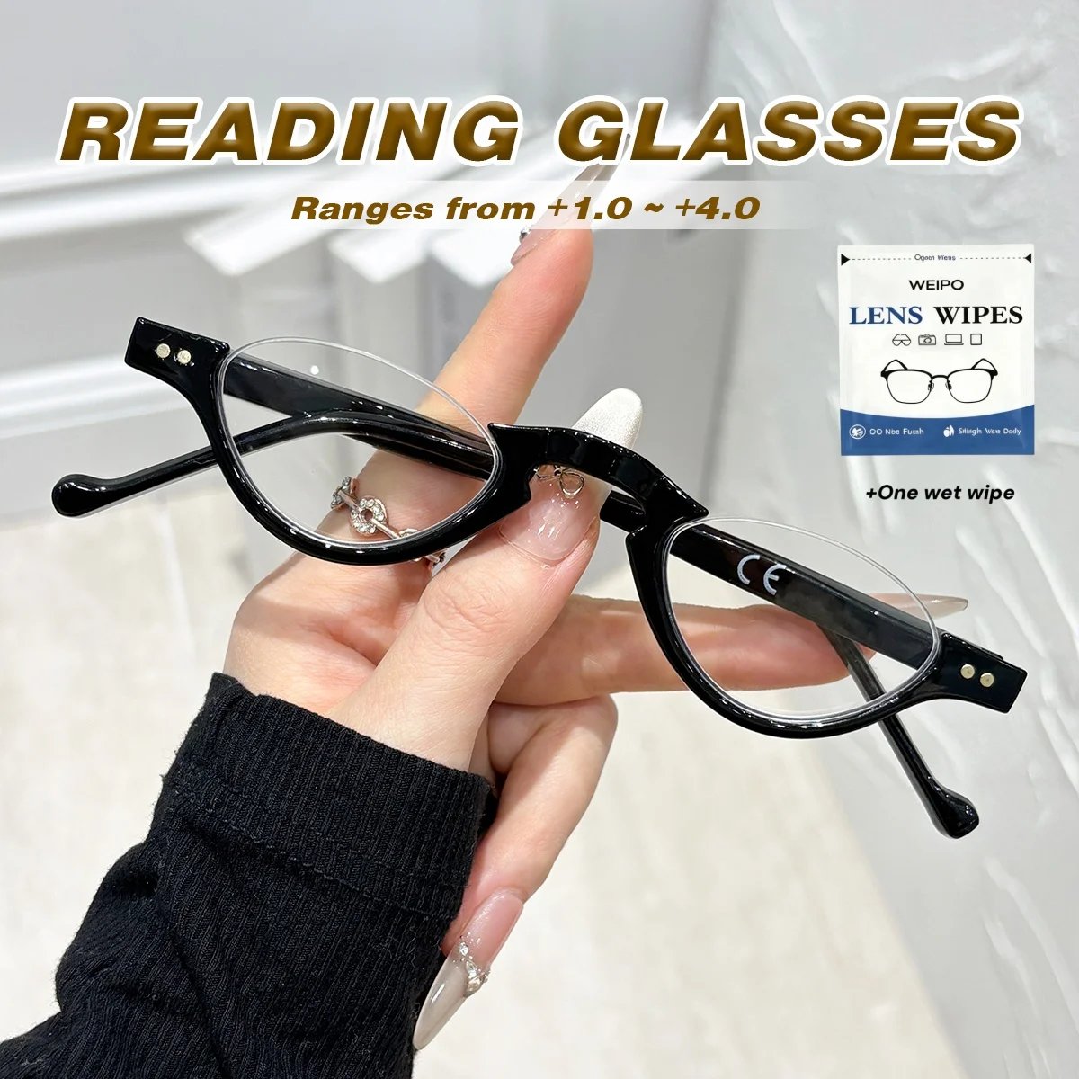 Vintage Vintage All-purpose Half - Frame Fashion Anti - Blue Reading Glasses Men's and Women's Senior Glasses +A Wet Wipe - Aliexpress Deal