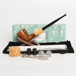 Briar Wooden Pipe Gift Set,  Men's Tobacco Pipe , Straight  Smoking Pipe Gift for Men, 3mm Filter Mouthpiece with clean tool