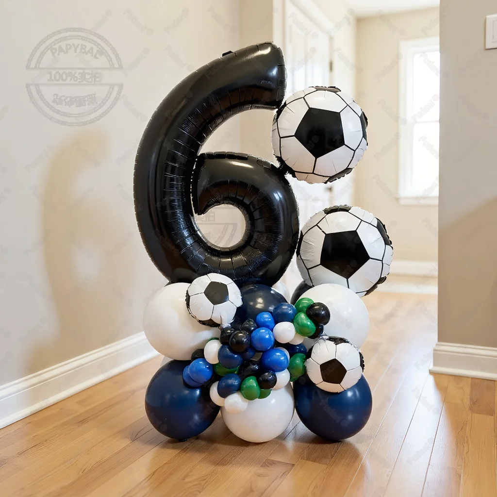 59-teiliges Fußballballballons-Set, 32 Zoll, Schwarz, 1–9 Zahlen, Fußball-Folienballon, runde Fußball-Globos für Babyparty, Jungen-Geburtstagsfeier