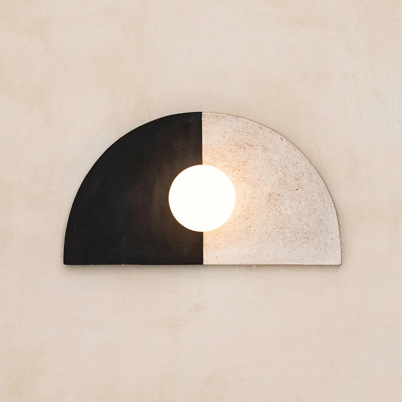 Wabi Sabi style resin wall lamp with arylic ball lampshade personalized semicircle G4 bulb wall sconce for bedroom home decor