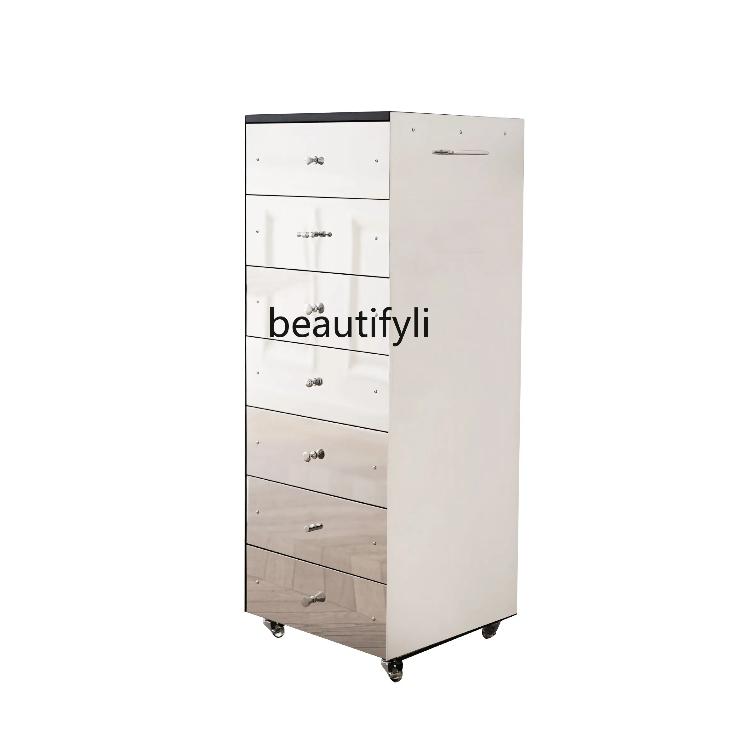 

yj Mirror Stainless Steel High Cabinet Simple Modern Chest of Drawers Side Cabinet Art Design All-Matching