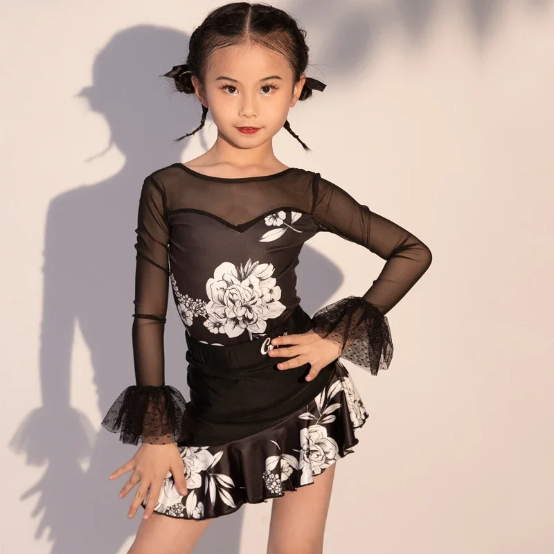 

Children'S Latin Dance Clothes Black Latin Dance Dress Girls Latin Dance Competition Dress Kids Stage Performance Wear SL8120