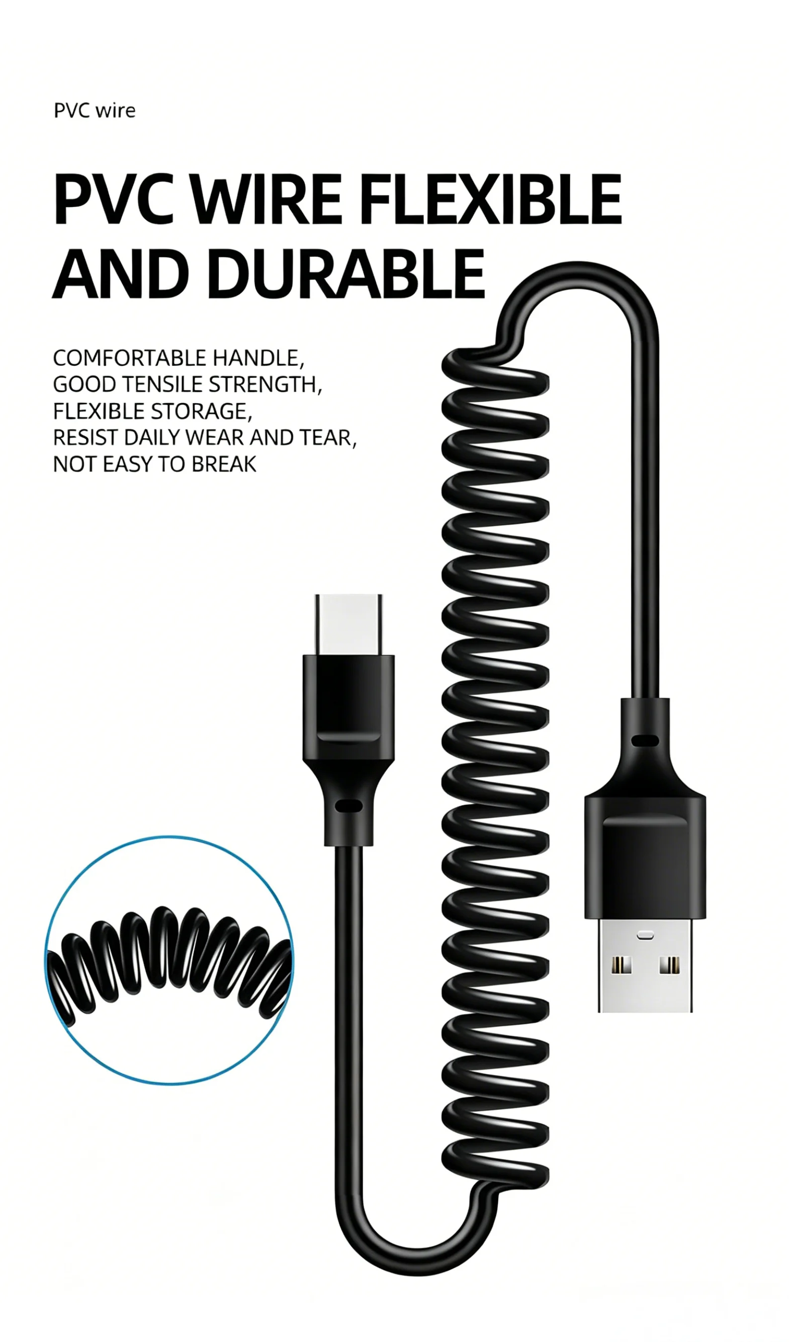 120W 6A USB C Fast Charging Cable Elbow Stretch Spring Data Cord For iPhone Samsung Xiaomi Huawei Phone Car Charge Type C Cable