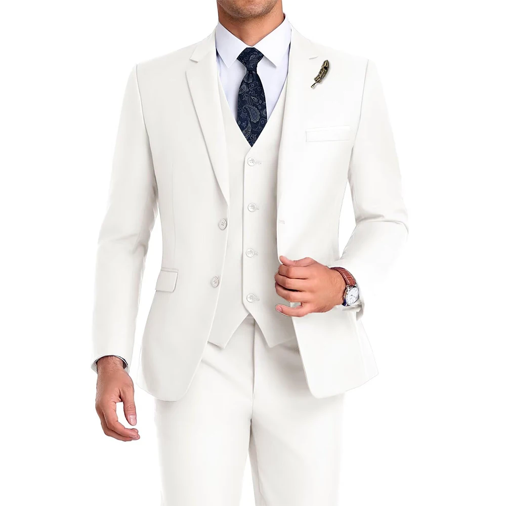 

Men Suit 3 Pieces Set Slim Fit 2 Buttons Groomsmen Business Jacket Vest Pant Prom Tuxedo