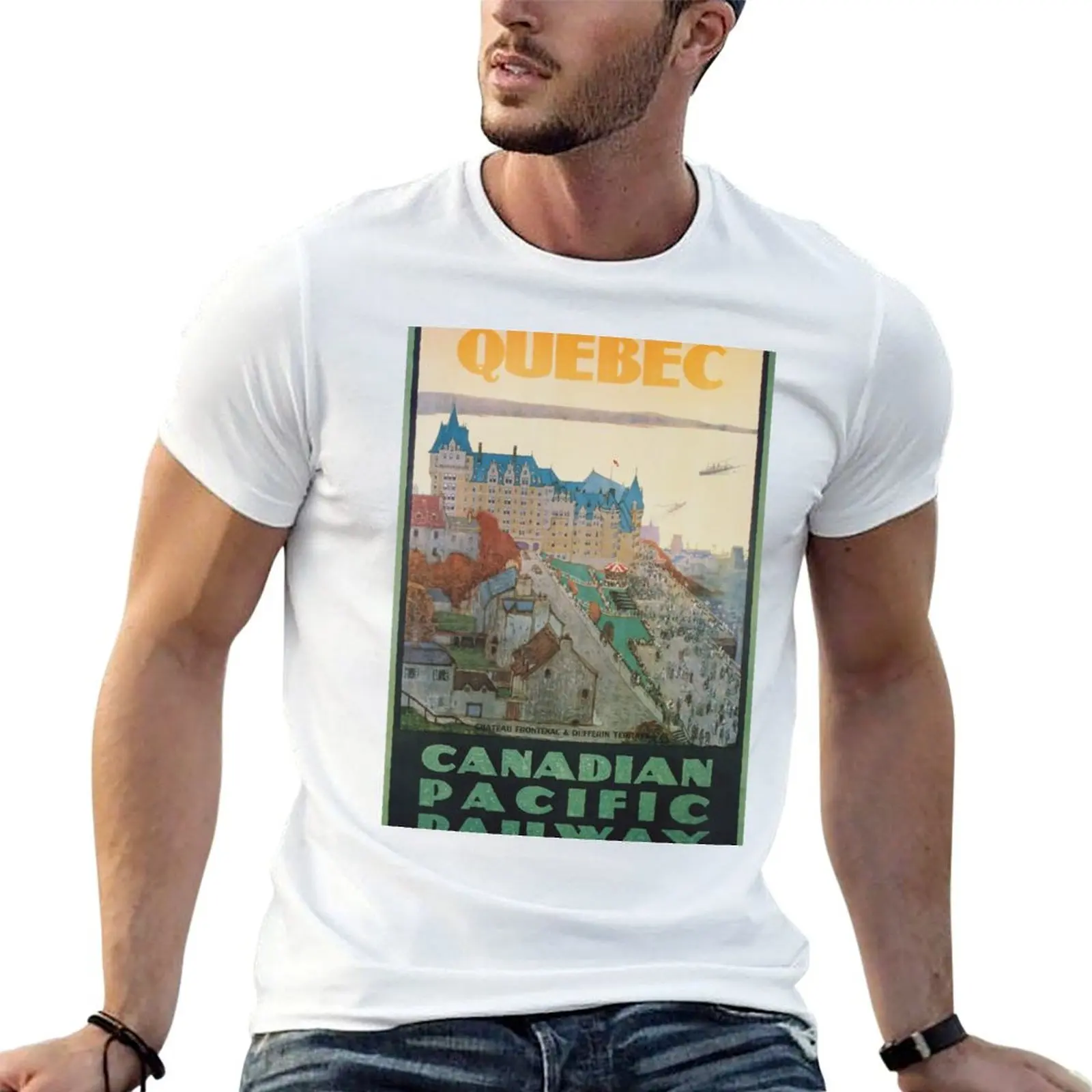 

Quebec Canada, Chateau Frontenac; Vintage Travel Poster T-Shirt t shirts for man cotton t shirt personalised T-Shirt