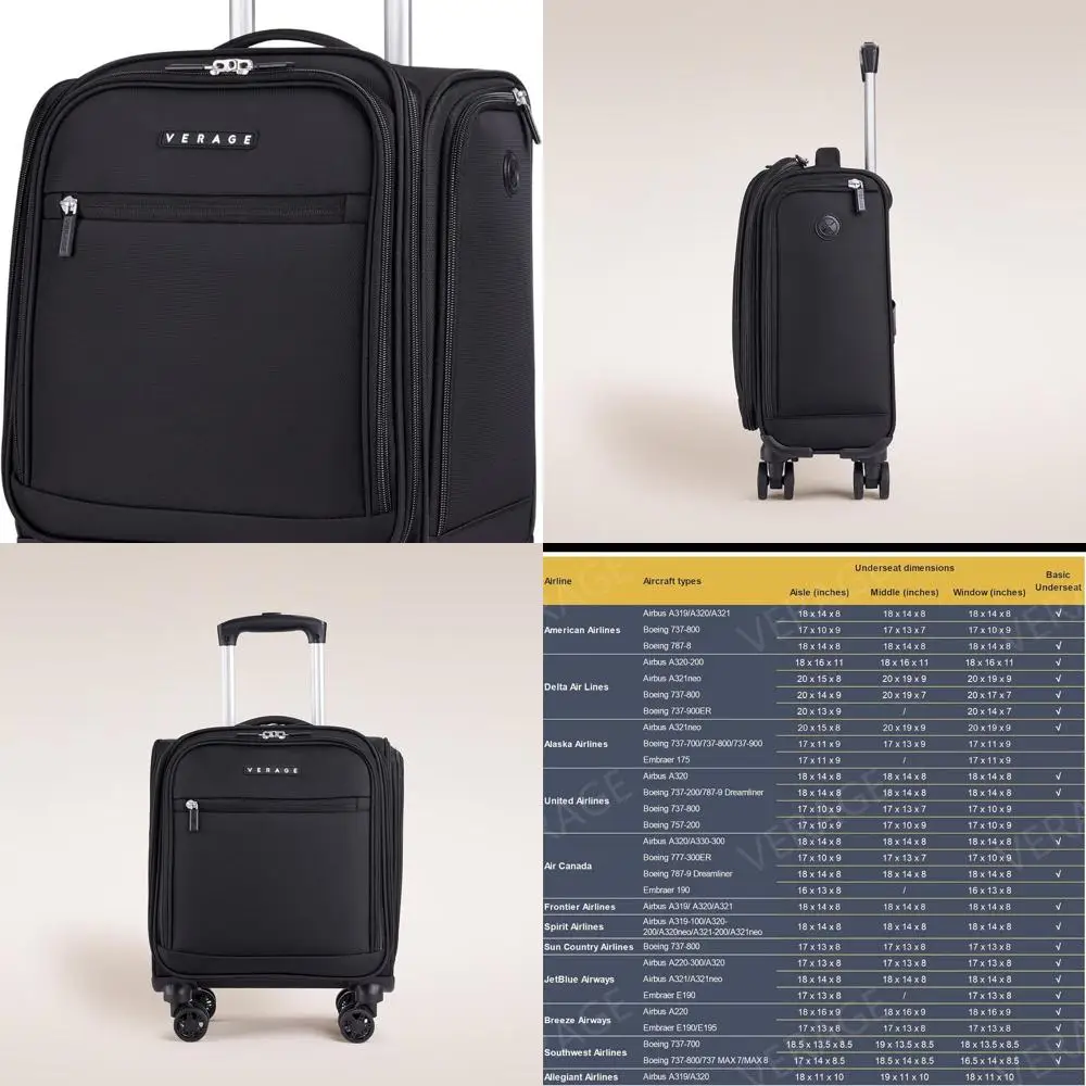 

14,5 Легкая ручная кладь Spinner Underseat, мягкая дорожная сумка для мужчин и женщин, одобренная самолетом, черная