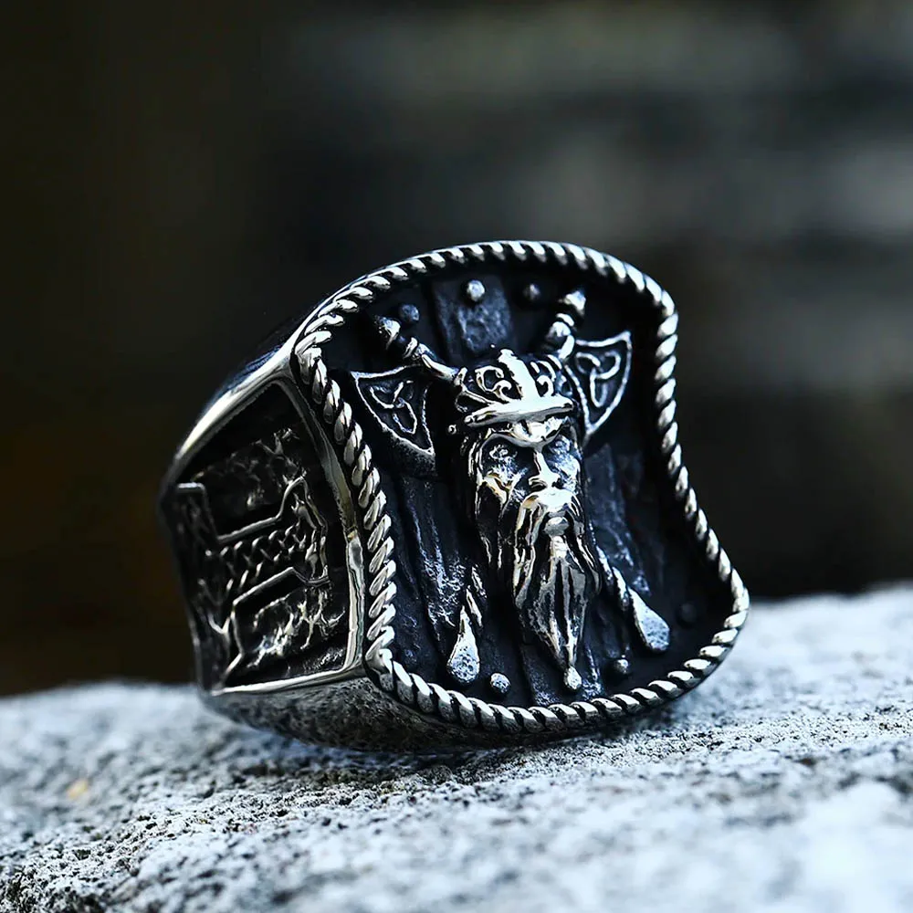 New Creative Stainless Steel Viking Warrior Double Axe Ring for Men Fashion Punk Hip Hop Party Jewelry Wholesale Dropshipping