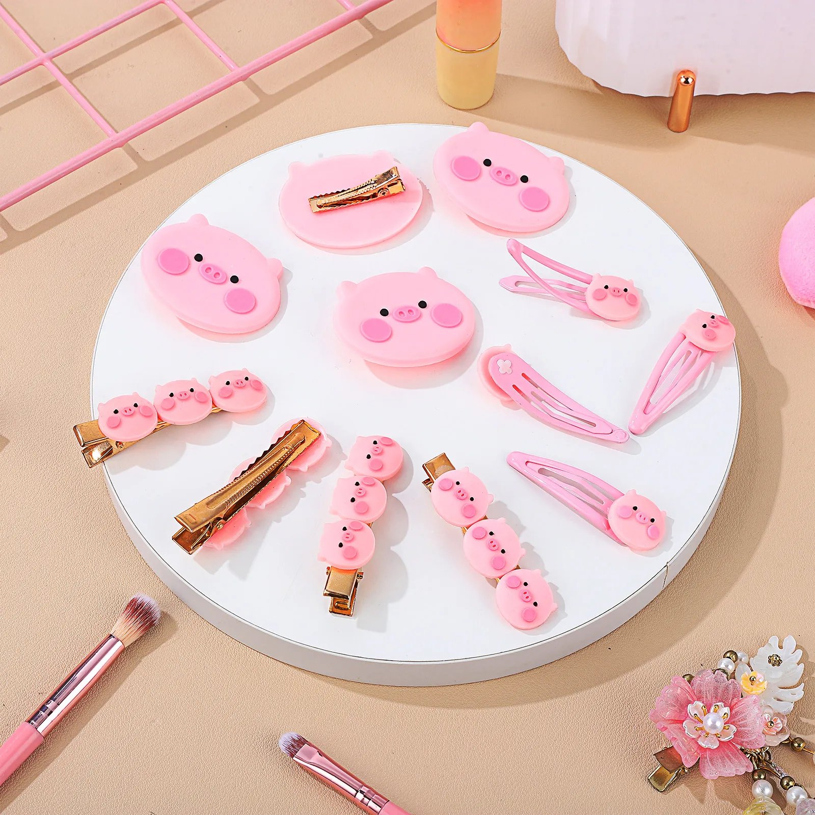 

12Pcs Cartoon Pig Hairpins Pink Creative Hair Clips Headdress for Girls Party Wedding Daily Decorative Barrettes