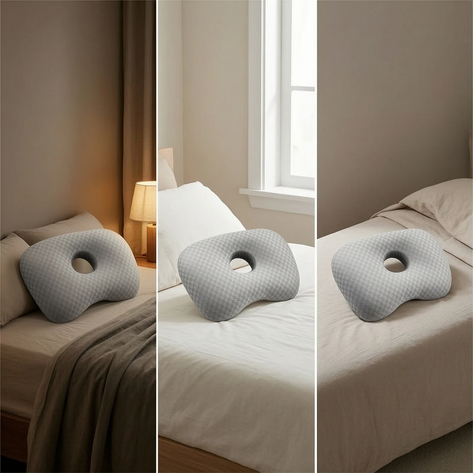 Ear Pillow with Hole Contoured Ear Hole Pillow Washable Breathable for Side Sleepers, Bed, Bedroom