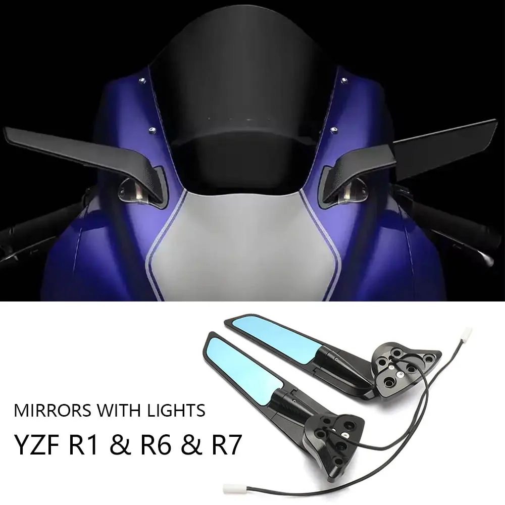 

For YAMAHA YZF R7 2021-2025 2024 YZF R6 2017-2020 YZF Motorcycle Mirror Wind Adjustable Rotating Rearview Mirror With Light