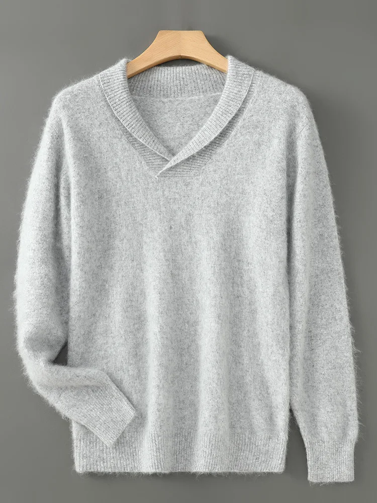 Autumn Winter 100% Mink Cashmere Sweater Women Knitwear Pullover Thick Warm Solid Color Basic Model V-neck Clothing Plus Size