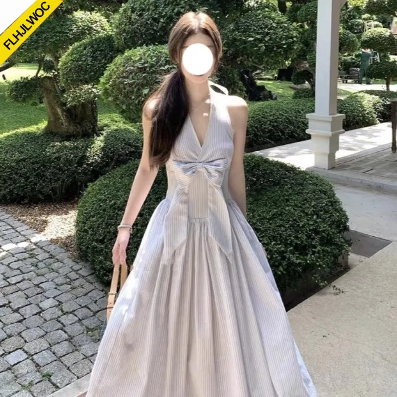 Robe Corset col en v, Chic, mode coréenne, vêtements mignons et doux pour filles, grand nœud, dos nu, Sexy, chemise sans manches