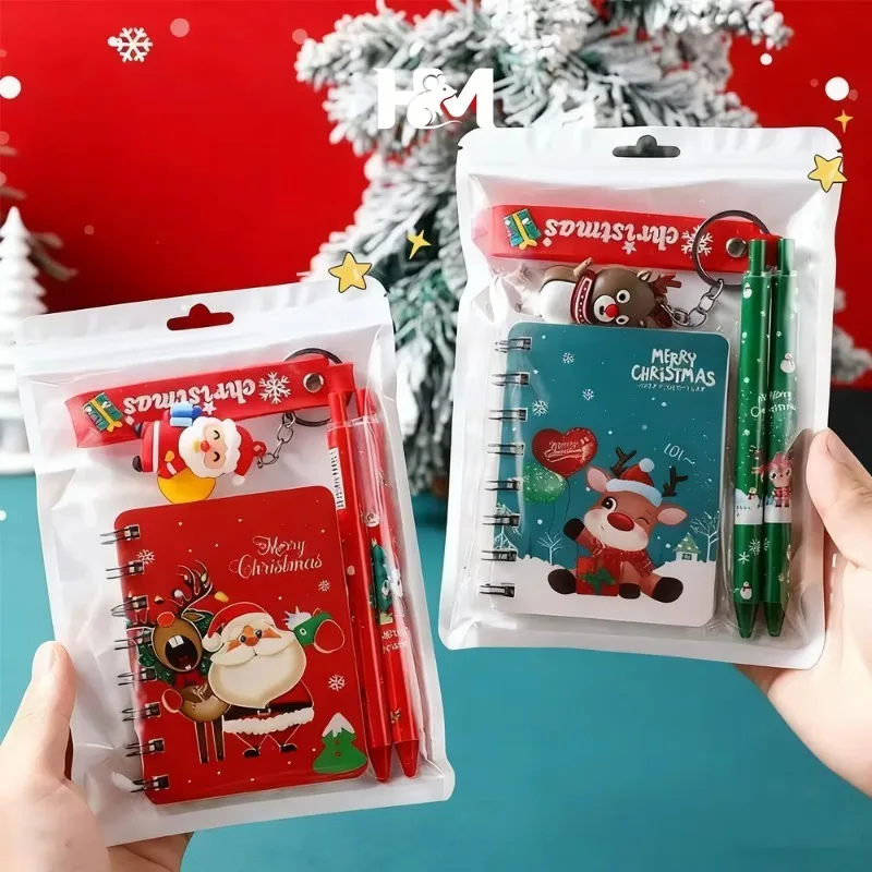 3-in-1 Christmas Stationery Set Gel Pen Santa Snowflake Holiday Gift Set Decorative Keychain Festive Stationery Kit Xmas Gift