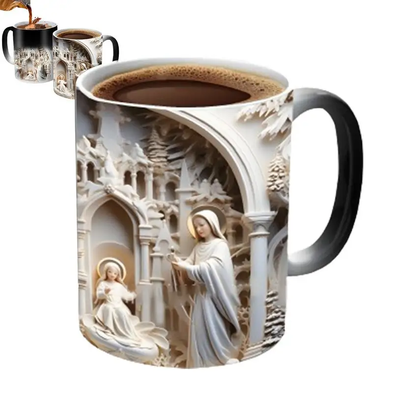 350ml Nativity Scene Coffee Mug 3D Heat Sensitive Coffee Mug Large-Capacity Fun Christian Nativity Gift For Adults Kids Tea Milk