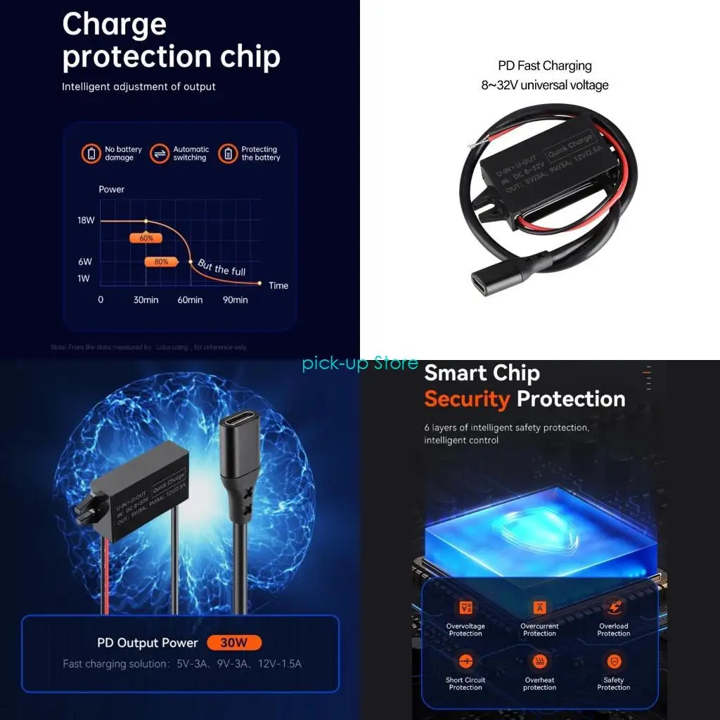 Q5WA 30W Type C Водонепроницаемый адаптер быстрого зарядки от 8V-32 В до 5 В/9 В/12 В для мотоциклов
