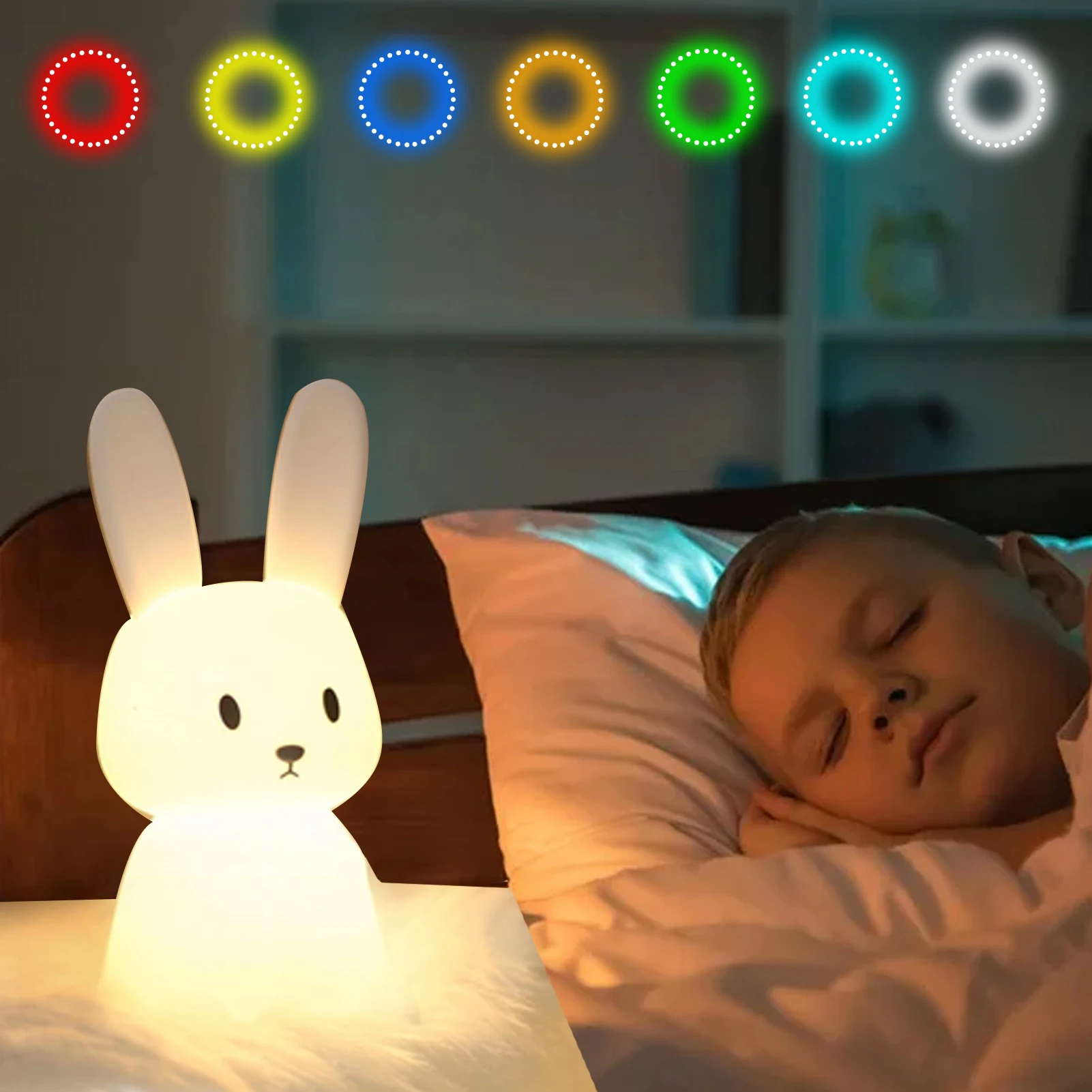 

Children's Cute Gift 2025 New LED Rabbit Night Light Bedroom Light Touch Sensor Silicone Animal Light Living Room Decoration