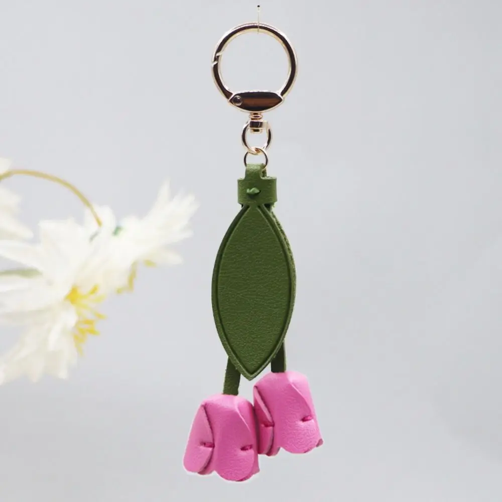 Sweet Tulip Bag Pendant PU Leather Korean Style Car Key Chains Dopamine Bag Match Accessories Fresh Backpack Decoration Girl