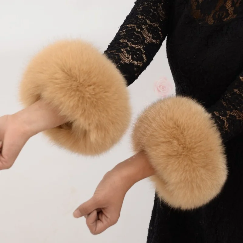 

Fox Fur Cuffs For Women Fluffy Oversleeve Natural Fur Sleeves Wrist Thickened Fur Cuff Female Winter Wrist Arm Warmer Sleeve