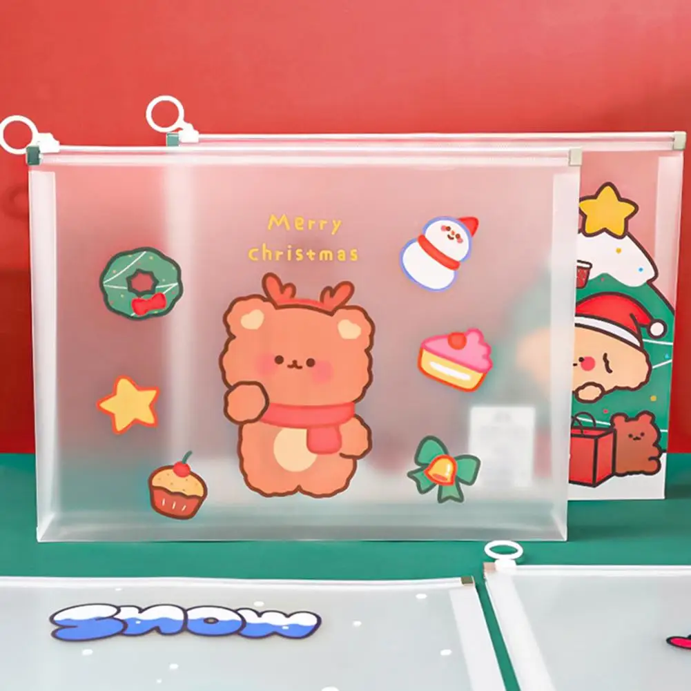 File Organizer Portable File Holder Smooth Zip Waterproof  Useful Cartoon Christmas Student A4 Zipper Bag
