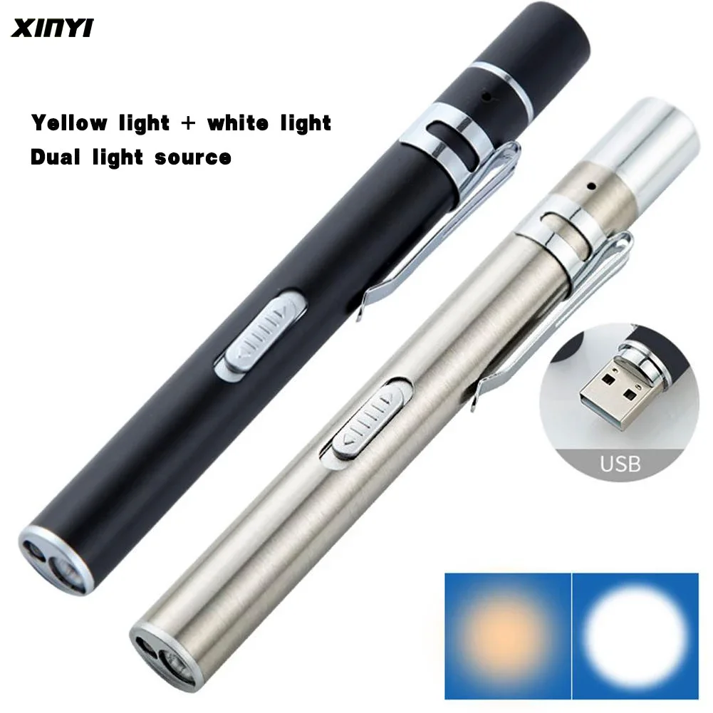 

USB Rechargeable Medical Handy Pen Light Mini Nursing Flashlight LED Torch Lamp With Stainless Steel Clip Pocket Led Flashlight