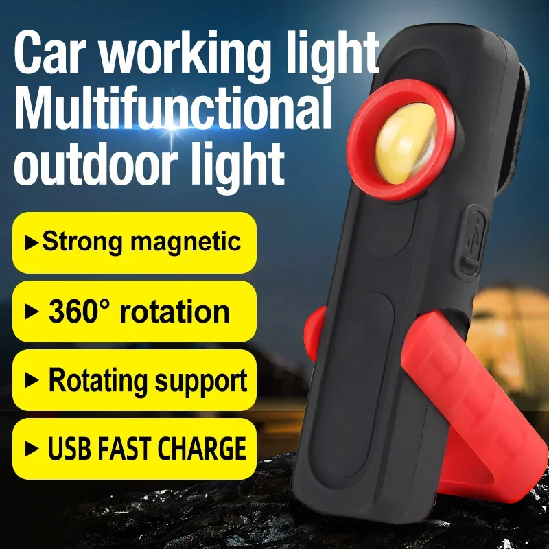 Portable USB Rechargeable Work Light Magnetic COB LED Flashlight Hanging Lamp with Built-in Battery Camping Torch