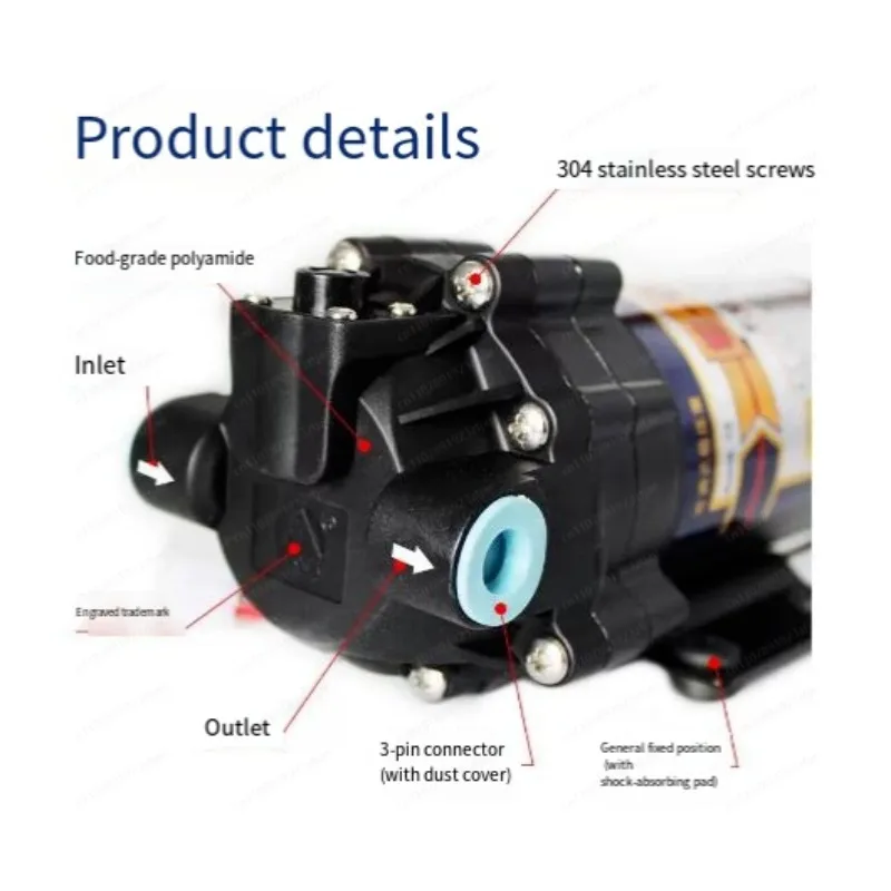 24V DC  RO Booster Pump, 2L/min at 70PSI Diaphragm Pump for Reverse Osmosis System, High Flow Water Pressure