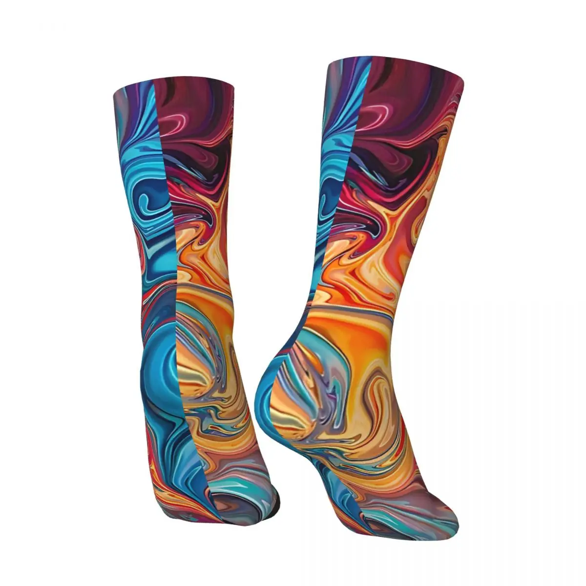 Abstract Fluid Retro Art Stockings Colorful Marble Painting Pattern Funny Socks Winter Anti Sweat Socks Women Men Cycling Socks