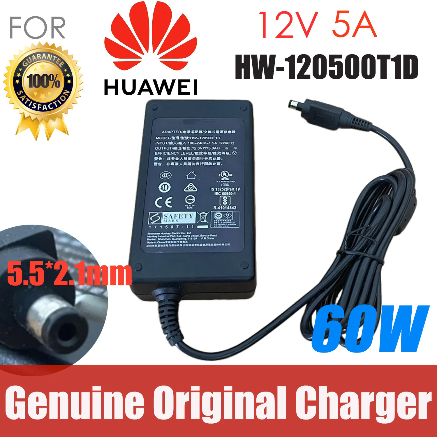 

Genuine HW-120500T1D 12V 5A 60W 5.5*2.1mm AC Adapter Charger for HUAWEI CloudLink Bar 300 500 Power Supply