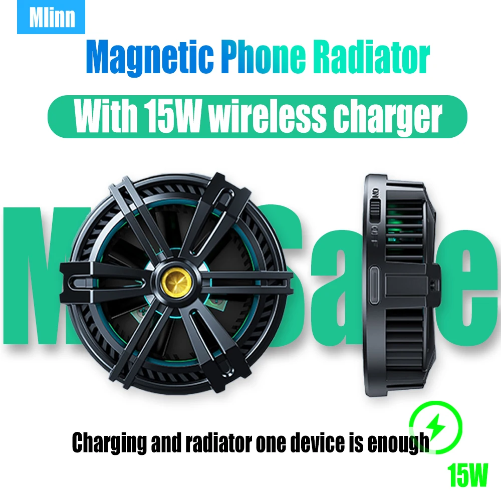 Magnetic Phone Cooler With 15W Wireless Charging Mobile Smartphone Fan for MagSafe Coolin iPhone 15 14 Heat Sink Games Cellphone