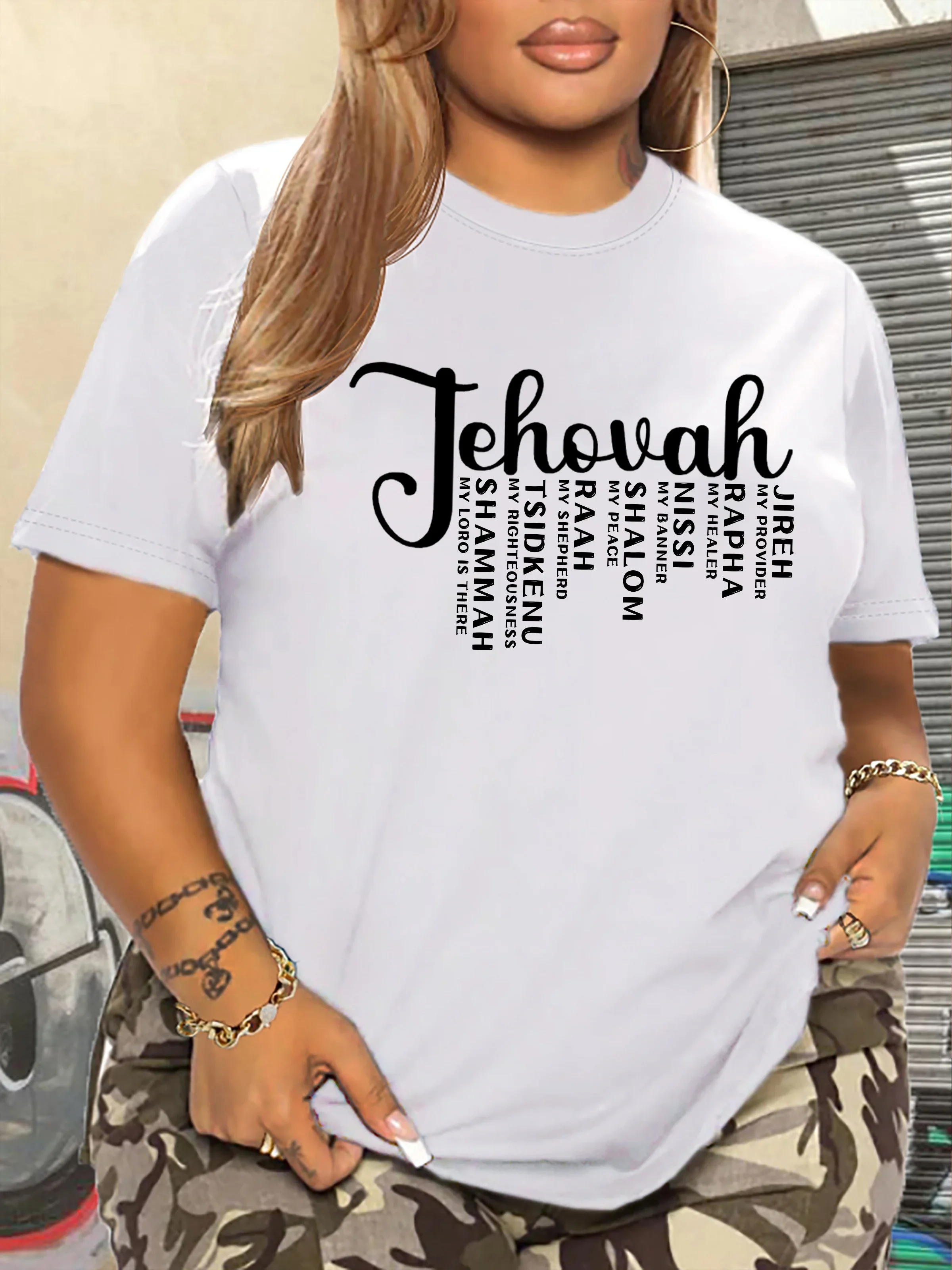 Womens Jehovah T-Shirt Stylish Sporty Tee with Trendy Letter Print Breathable Comfort Fit Perfect All Season White Top