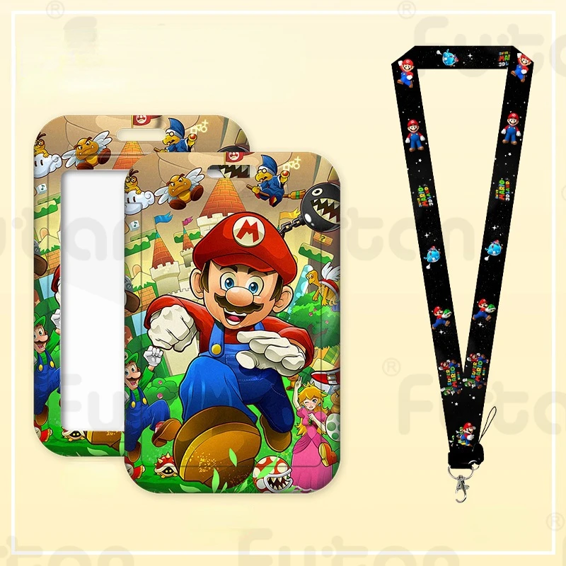 New Super Mario Card Wallets Game Peripheral Credential Holder Kawaii Anime Print Credit Card Holders Keychains Badge Holder