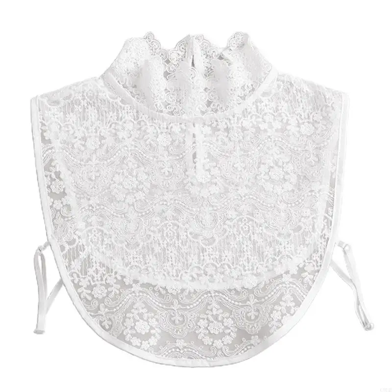 C9ge vrouwen ruches turtleneck decoratieve valse valse nep kraag bloemen kanten gebogen afneembare half shirt dickey