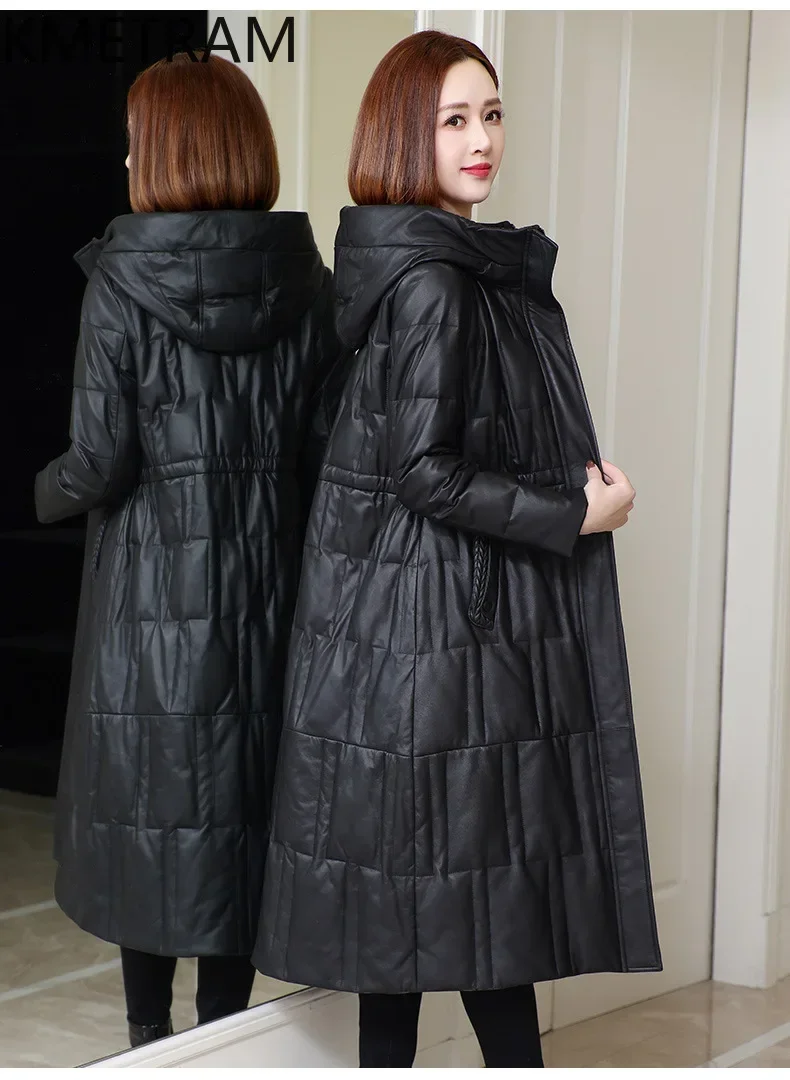 Pufferjacke aus 100 % Schaffell für Damen, Gänsedaunen, lange Mäntel mit Kapuze, 2024, neu in Oberbekleidung, Winter-Damenbekleidung, Пухок Ж Diego