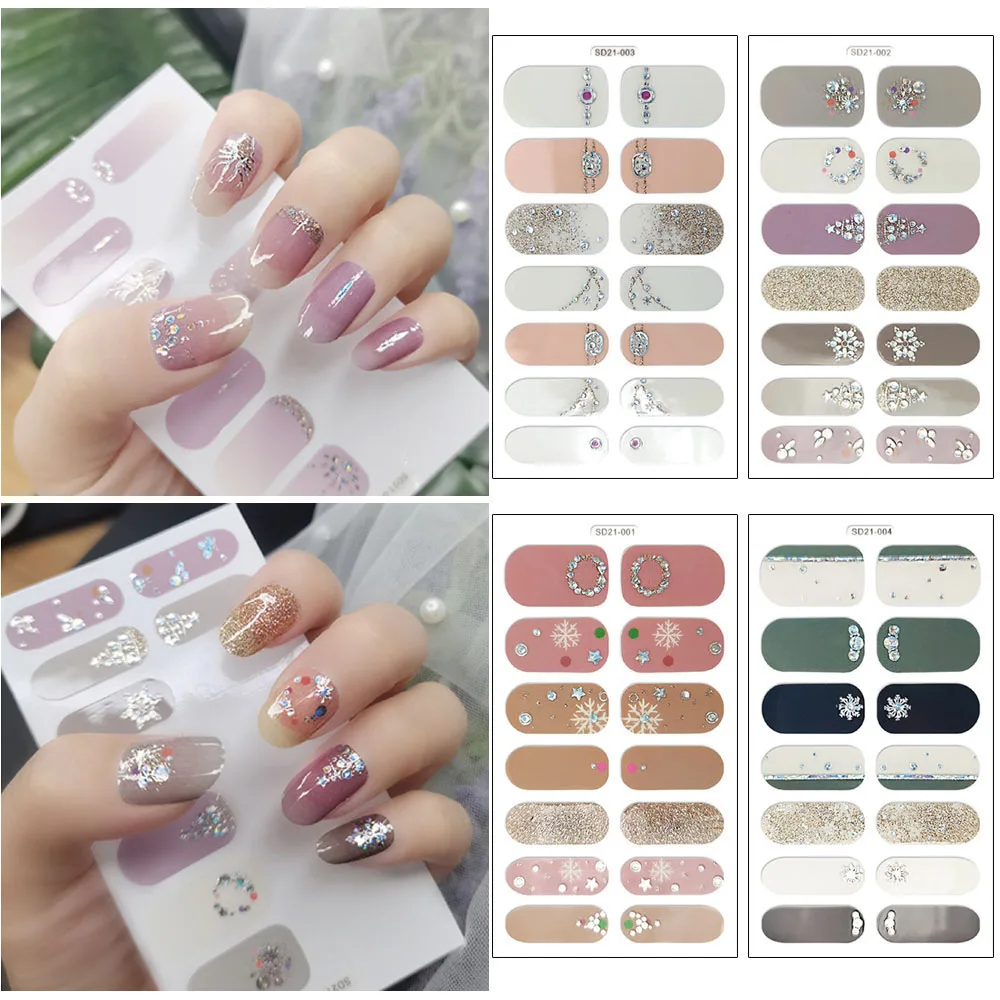 3d Glitter Volledige Cover Nagelsticker Zelfklevende Lakstrips Op Nagels Multicolor Xmas Manicure Stickers Blijvende Nagelfilm