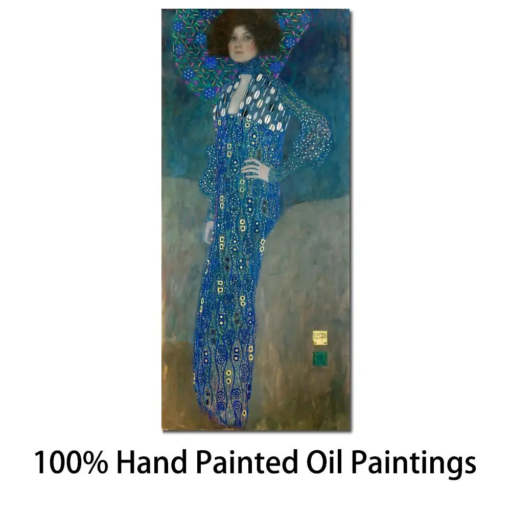 

Handmade Gustav Klimt Canvas Art Portrait of Emilie Floge Oil Painting Gold Woman Modern Artwork High Quality Hallway Wall Decor