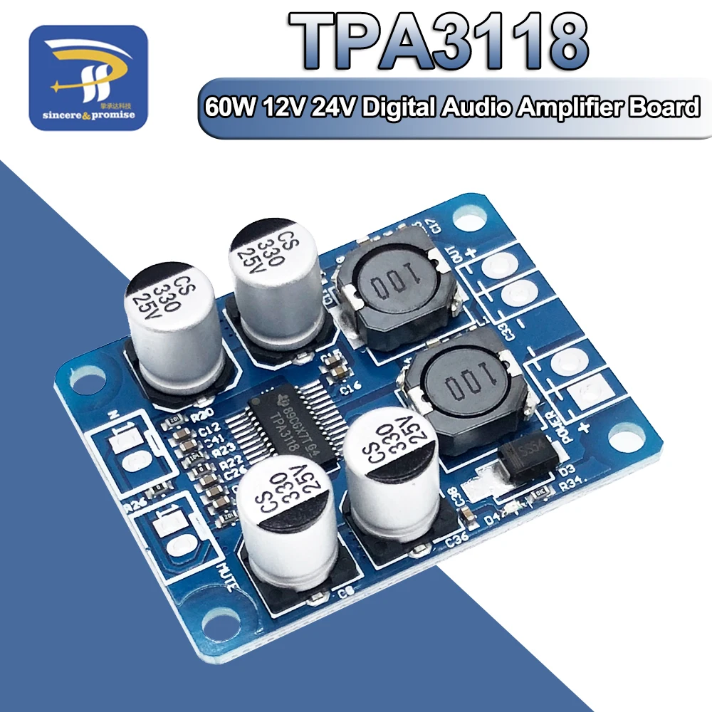 28Pin TPA3118 60W 12V 24V PBTL Mono Digital Audio Power Amplifier Board Power AMP Module Car High Out Low Power