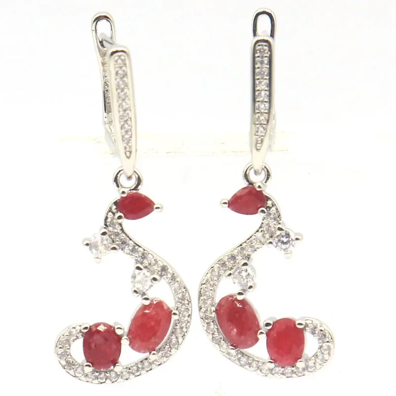 

4.8g Customized 925 SOLID STERLING SILVER Earrings Real Red Ruby CZ Women Engagement