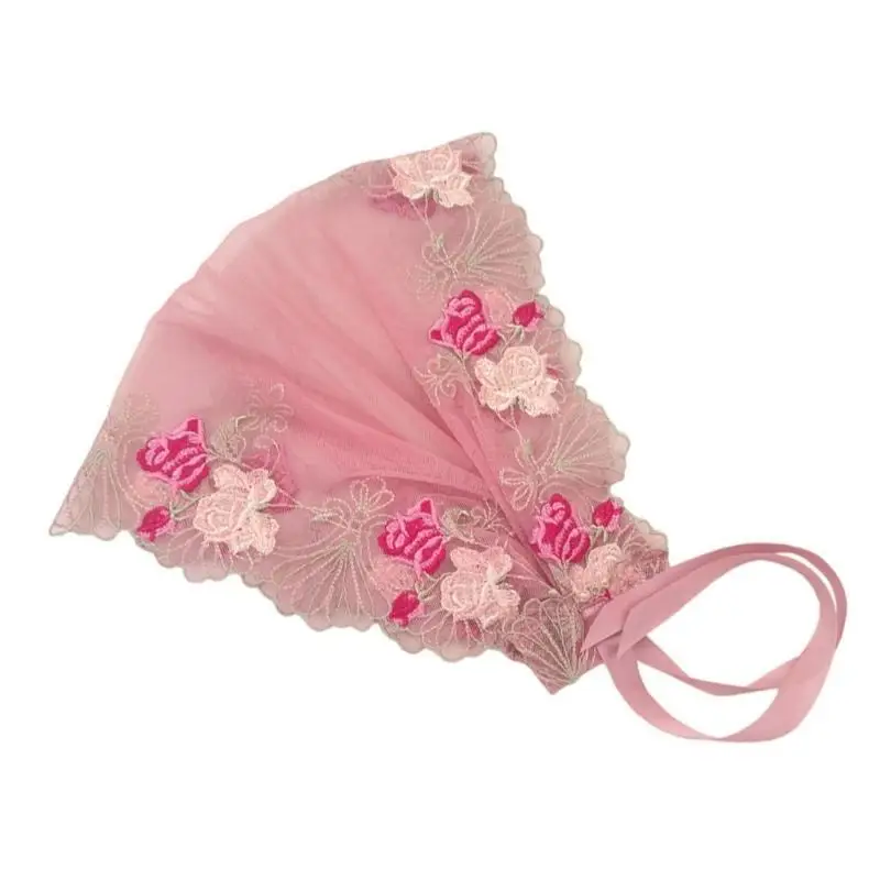 A52E Embroidered Prayer Head Wrap for Christian Worship Scarf Soft Lace Mantilla Soft Hair Bandana with Fine Craftsmanship